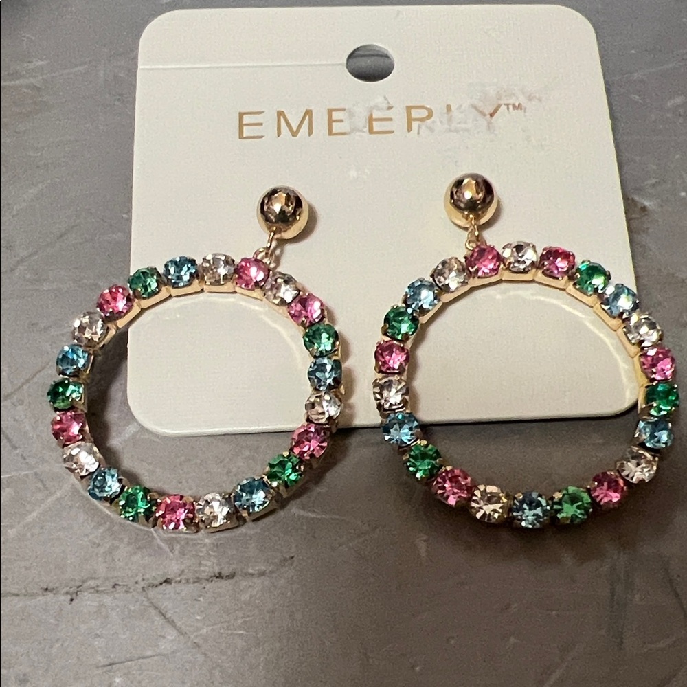 Emeneppy Gold-Tone Multi-Color Crystal Hoop Earrings
